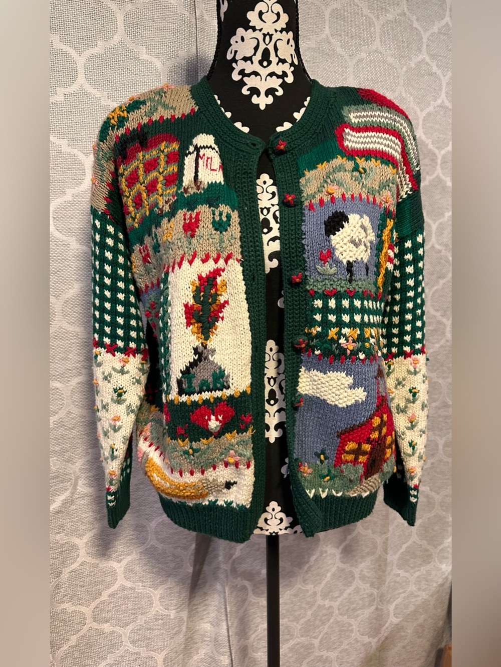 Signatures by Northern Isles Petite hand knit Schoolhouse Vintage Cardigan sz PS